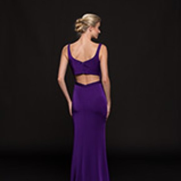 PURPLE Sleek Sexy  Prom Dress, Cutouts Size 12, Mermaid, Jersey Stretch - Picture 4 of 6